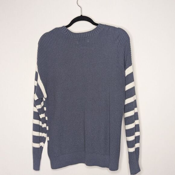 Hollister Striped Knit Pullover Gray White Cotton Crewneck - Picture 7 of 7